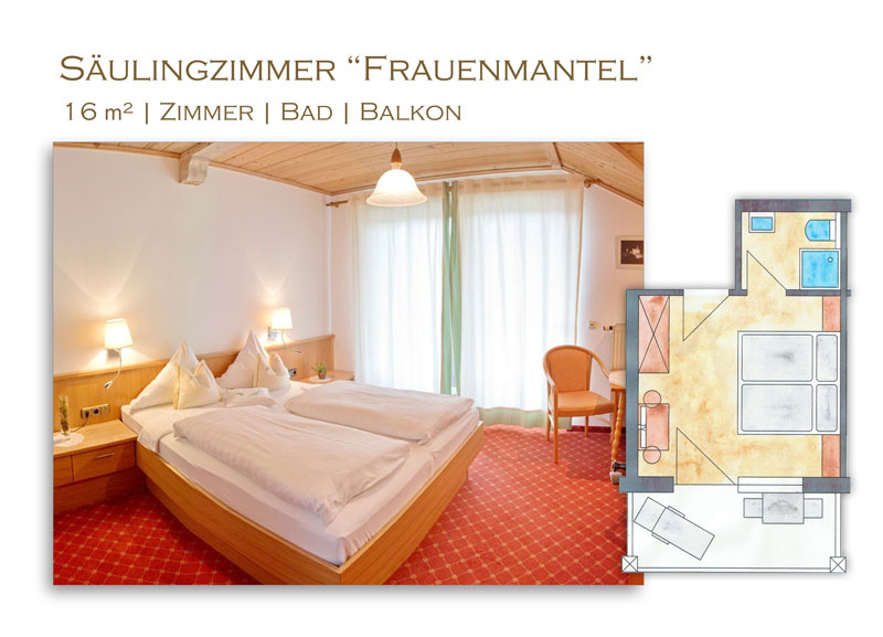 Säulingzimmer "Frauenmantel" im Hotel Steiger